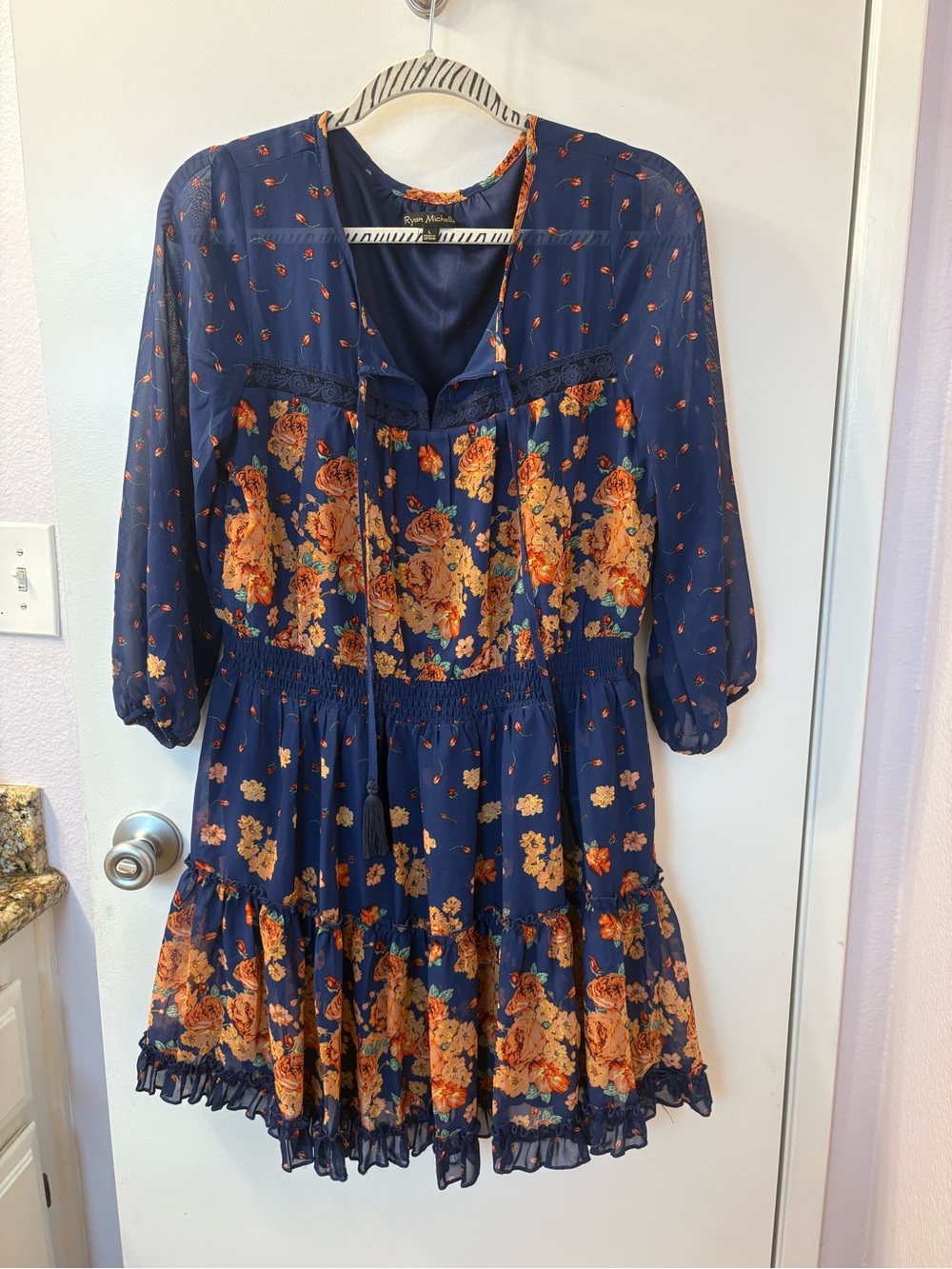 Ryan Michelle Large Fall Dress! Sheer sleeves